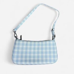 Plaid Blue Baguette Shoulder Bag